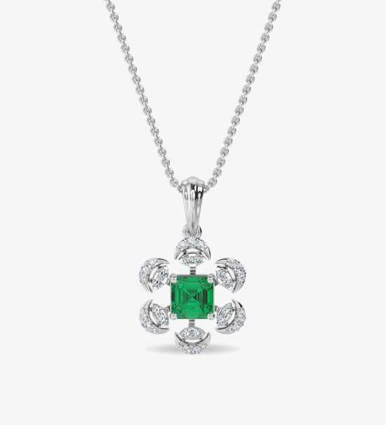 Esra Floral Diamond Pendant Set White Gold