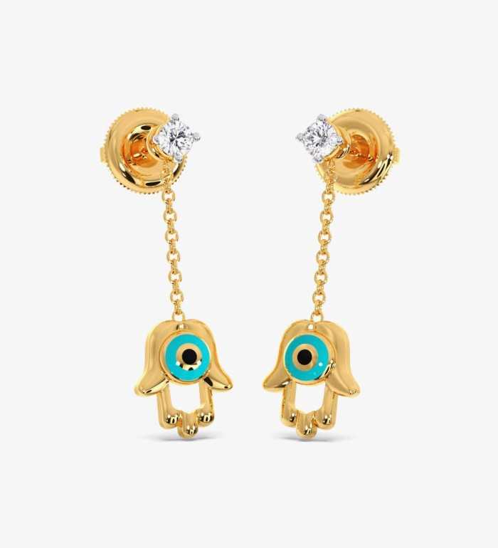 Hamsa Evil Diamond Dangling Eye Earrings