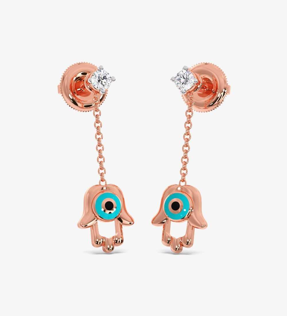 Hamsa Evil Diamond Dangling Eye Earrings