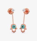 Hamsa Evil Diamond Dangling Eye Earrings
