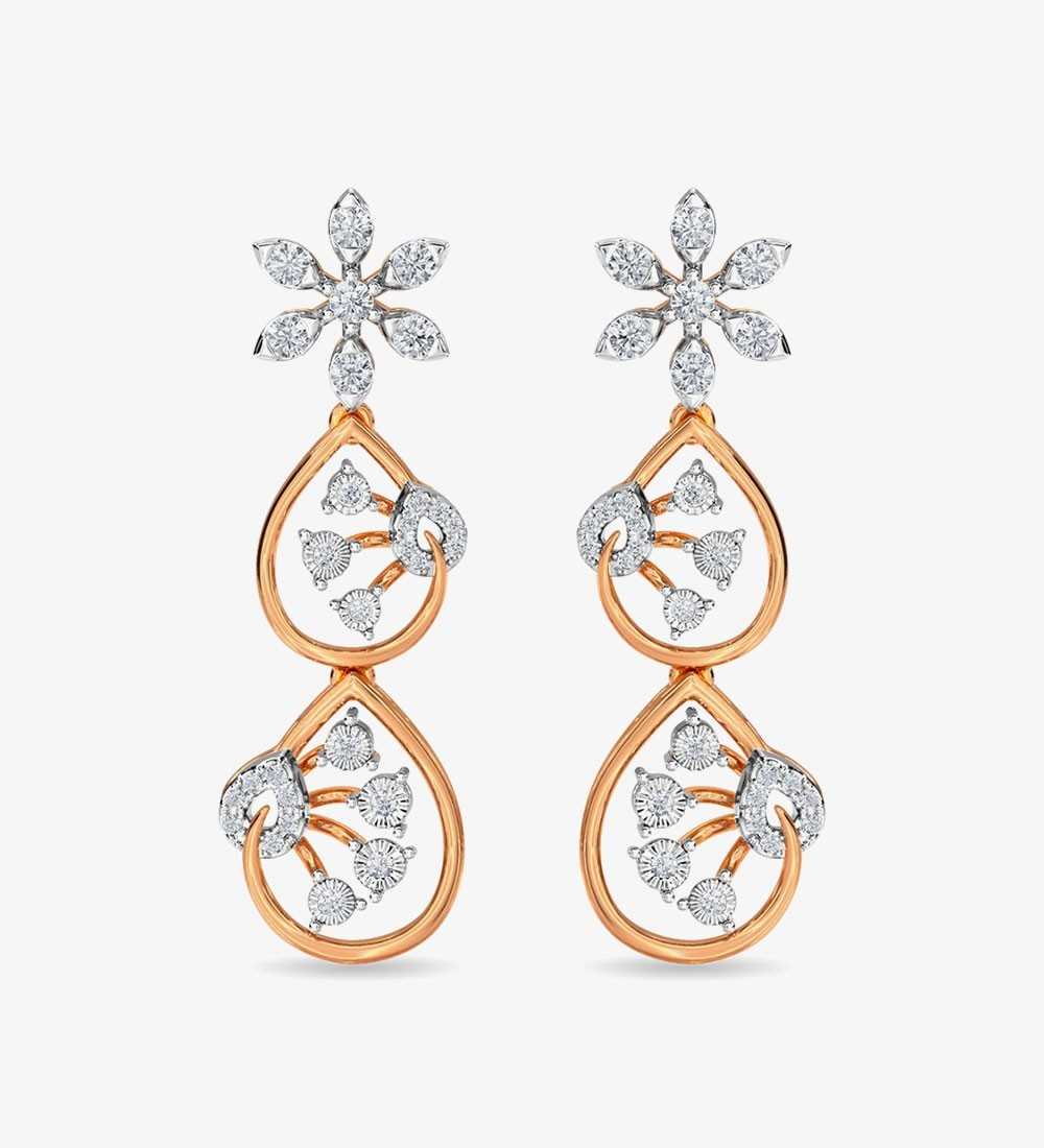Diamond Trinity Earring Dangler Rose Gold